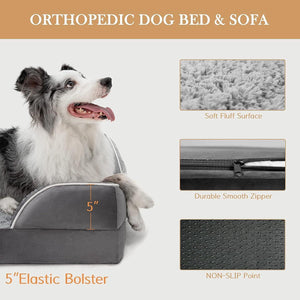 Comfort Expression Orthopedic Dog Bed for Extra Large Dogs with Bolster Washable Cover 30x20 Gray