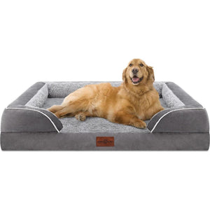 Comfort Expression Orthopedic Dog Bed for Extra Large Dogs with Bolster Washable Cover 30x20 Gray