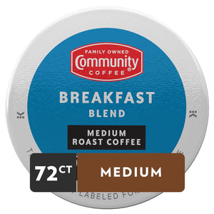 Community Coffee Breakfast Blend, Medium Roast, 72 K-Cup Pods, Compatible with Keurig 20