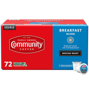 Community Coffee Breakfast Blend, Medium Roast, 72 K-Cup Pods, Compatible with Keurig 20