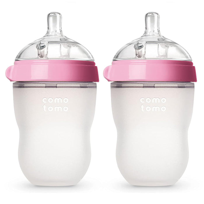 Comotomo Baby Bottles, 2 Pack, Pink, 8 oz Each, Soft Silicone Design, BPA-Free, Easy to Clean