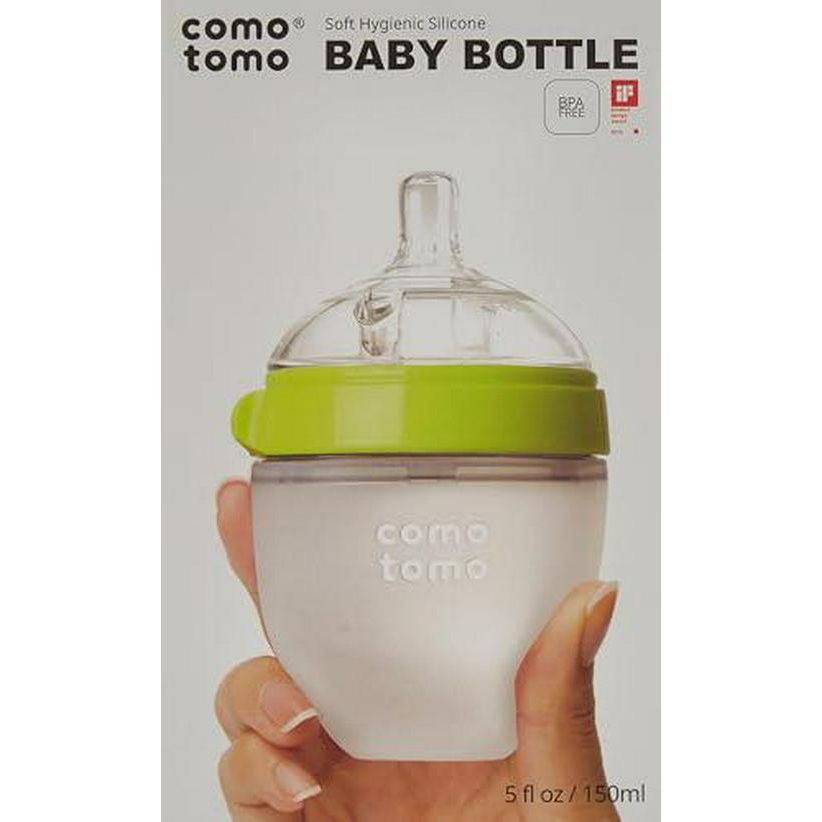 Comotomo Baby Bottle, Single Pack, Green, 5 oz, Soft Silicone, BPA-Free, Easy-Latch Design