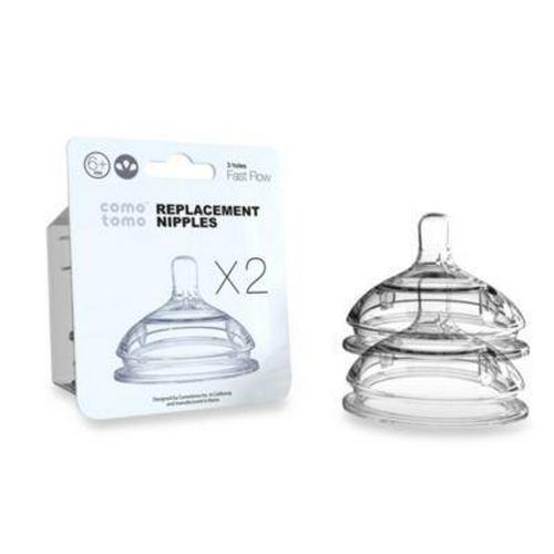 Comotomo Replacement Nipples, 2 Pack, Fast Flow for 6M+, BPA-Free Silicone, Compatible with Comotomo Bottles