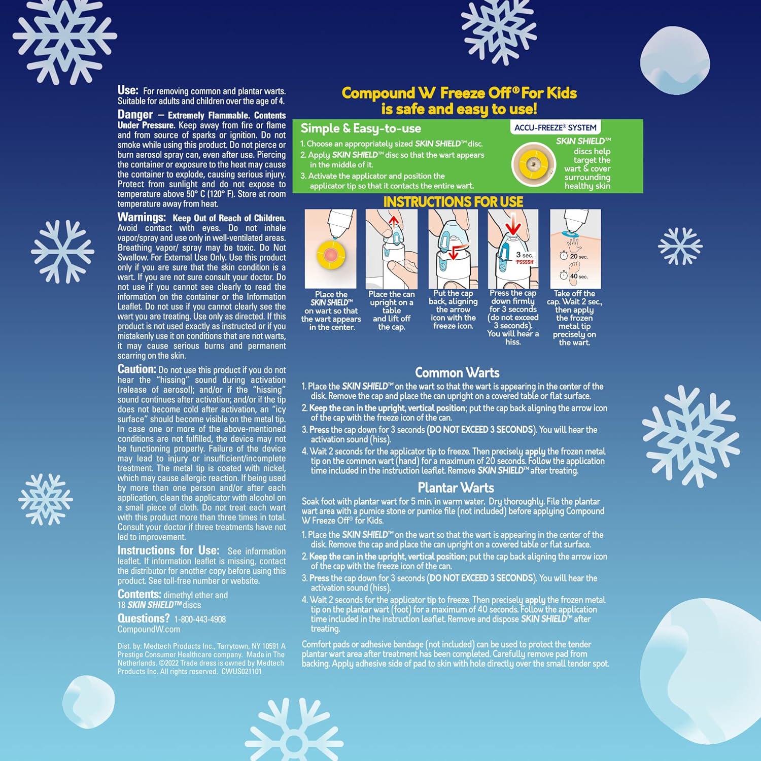 Compound W Freeze Off For Kids Wart Remover, 15 Freeze Applications And 18 Skin Shield Discs, For Common And Plantar Wart Removal,