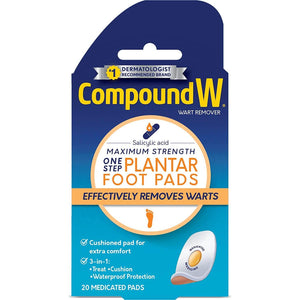 Compound W Maximum Strength One Step Plantar Wart Remover, Foot Pads, 20 Count, Effective Treatment for Warts