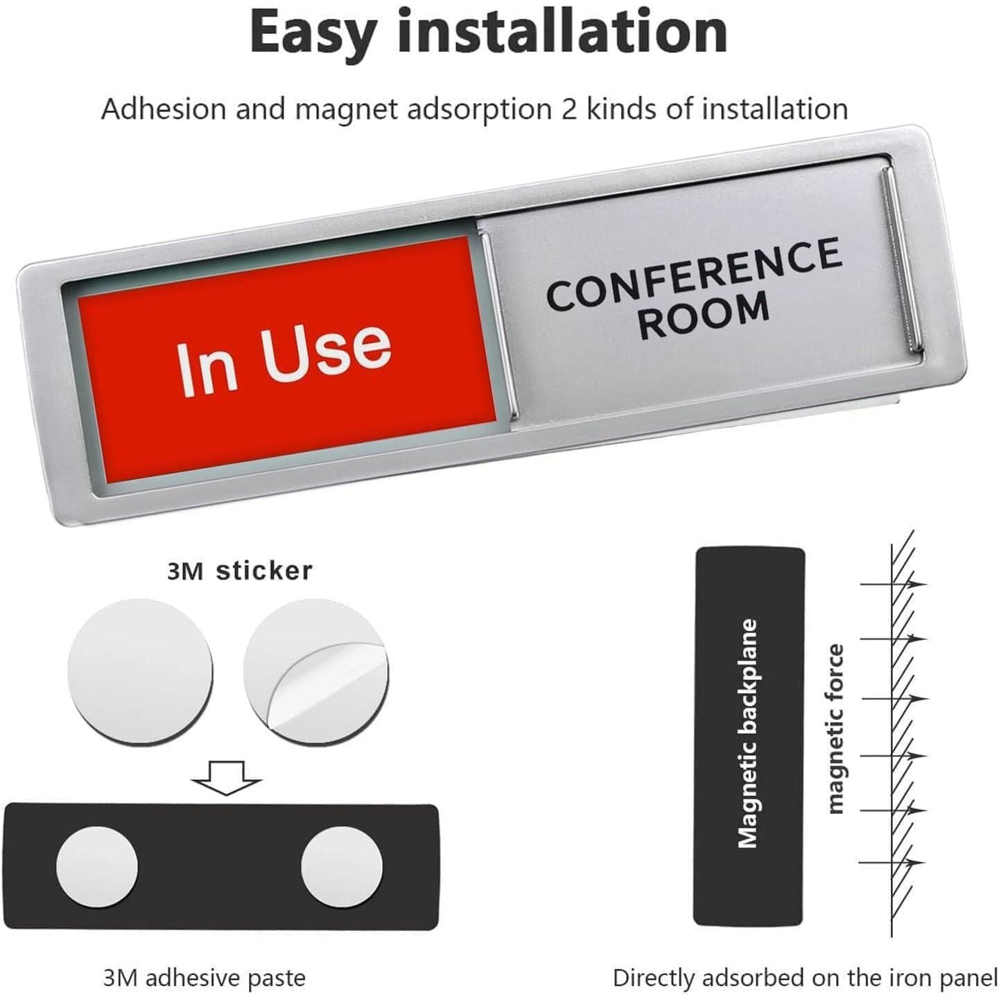 Conference Room In Use/Available Sign, Vacant Occupied Door Sign For Home Office Restroom,Non-Scratch Magnetic Privacy Slider Door Signs Tells Whether Room Vacant Or Occupied, Silver, 7'' X 2'',796520179127