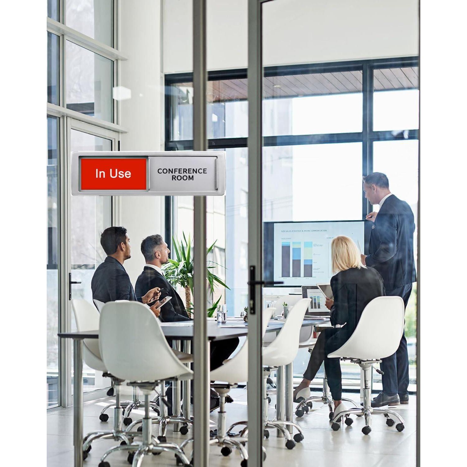 Conference Room In Use/Available Sign, Vacant Occupied Door Sign For Home Office Restroom,Non-Scratch Magnetic Privacy Slider Door Signs Tells Whether Room Vacant Or Occupied, Silver, 7'' X 2'',796520179127