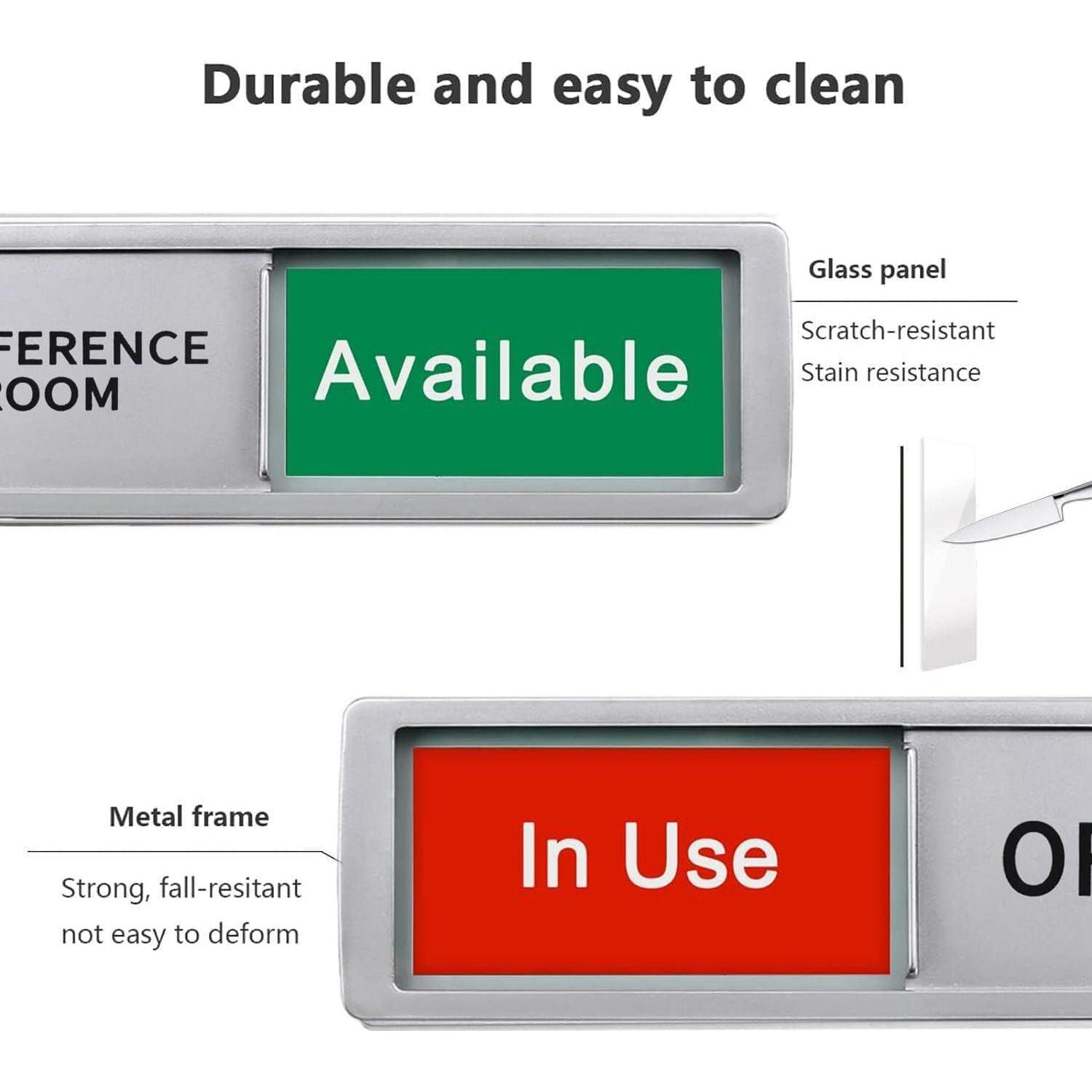 Conference Room In Use/Available Sign, Vacant Occupied Door Sign For Home Office Restroom,Non-Scratch Magnetic Privacy Slider Door Signs Tells Whether Room Vacant Or Occupied, Silver, 7'' X 2'',796520179127