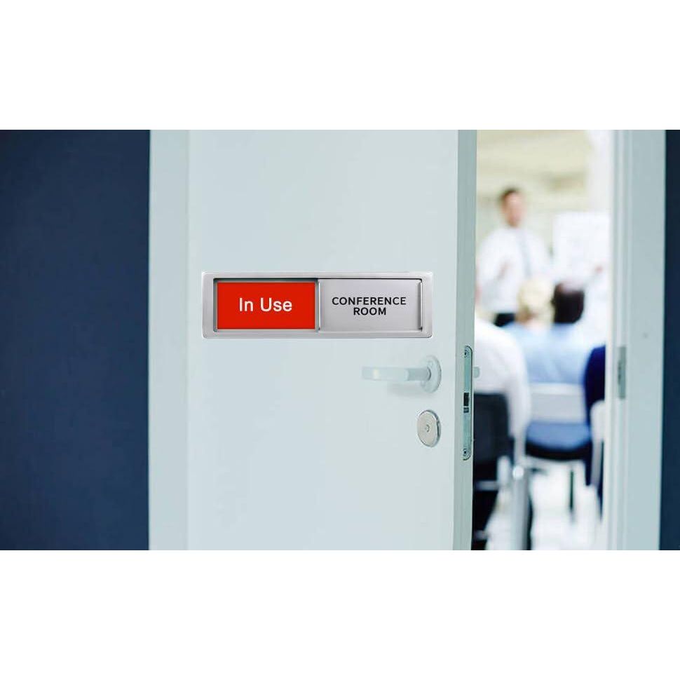 Conference Room In Use/Available Sign, Vacant Occupied Door Sign For Home Office Restroom,Non-Scratch Magnetic Privacy Slider Door Signs Tells Whether Room Vacant Or Occupied, Silver, 7'' X 2'',796520179127
