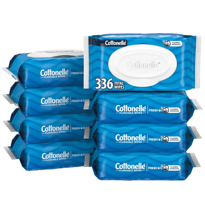 Cottonelle Cottonelle Fresh Feel Flushable Wet Wipes, Adult Wet Wipes, 8 Flip-Top Packs, 42 Wipes Per Pack (336 Total Wipes), Packaging May Vary