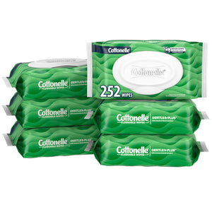 Cottonelle GentlePlus Flushable Wet Wipes with Aloe & Vitamin E, 6 Flip-Top Packs, 42 Wipes per Pack, 252 Total Wipes (Packaging May Vary)