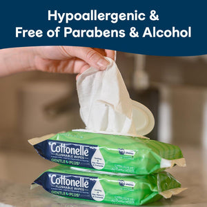 Cottonelle GentlePlus Flushable Wet Wipes with Aloe & Vitamin E, 16 Flip-Top Packs, 42 Wipes per Pack, 672 Total Wipes, Packaging May Vary