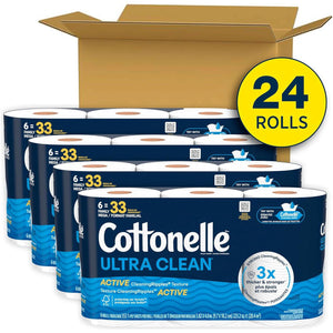 Cottonelle Ultra Clean Toilet Paper with Active Cleaning Ripples, Strong Bath Tissue, 24 Family Mega Rolls (132 Regular Rolls), 353 Sheets per Roll