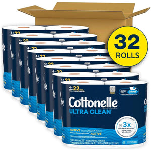 Cottonelle Ultra Clean Toilet Paper, Active Cleaning Ripples Texture, Strong Bath Tissue, 32 Family Mega Rolls (8 Packs of 4), 353 Sheets per Roll
