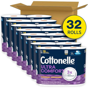 Cottonelle Ultra Comfort Toilet Paper with Cushiony CleaningRipples Texture, 32 Family Mega Rolls (8 Packs of 4), 296 Sheets per Roll
