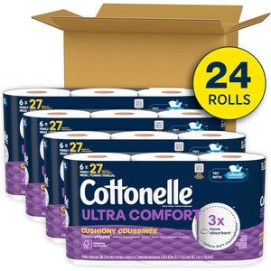 Cottonelle Ultra Comfort Toilet Paper, Cushiony CleaningRipples Texture, Strong Bath Tissue, 24 Mega Rolls (296 Sheets per Roll), 4-Pack
