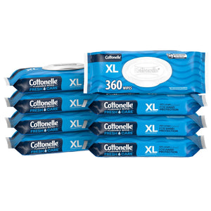 Cottonelle XL Flushable Wet Wipes, Adult Wipes, Large 8 Flip-Top Packs (45 Wipes per Pack), 360 Total Wipes (Packaging May Vary)