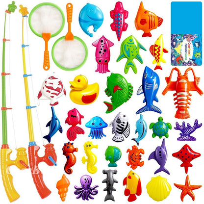 CozyBomb Magnetic Fishing Toy Set, Water Table Bathtub Kit, Pole & Net, Floating Sea Animals, Ages 3–6