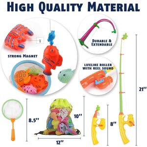 CozyBomb Magnetic Fishing Toy Set, Water Table Bathtub Kit, Pole & Net, Floating Sea Animals, Ages 3–6