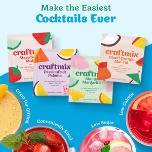 CRAFTMIX Craftmix Variety Pack, Makes 12 Drinks, Skinny Cocktail Mixers, Mocktails Non-Alcoholic Drinks - Made With Real Fruit - Vegan Low-Carb, Low-Sugar, Non-GMO, Dairy Free, Gluten Free, Easy To Mix