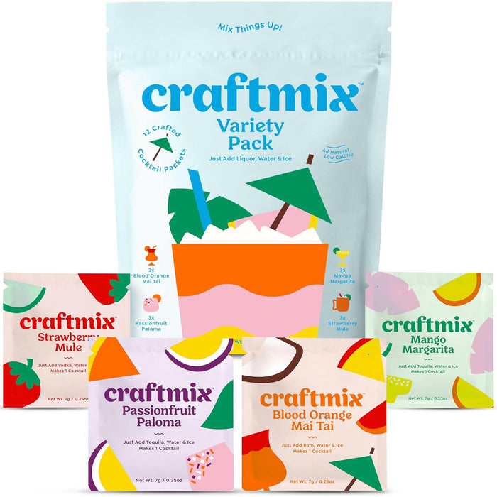CRAFTMIX Craftmix Variety Pack, Makes 12 Drinks, Skinny Cocktail Mixers, Mocktails Non-Alcoholic Drinks - Made With Real Fruit - Vegan Low-Carb, Low-Sugar, Non-GMO, Dairy Free, Gluten Free, Easy To Mix