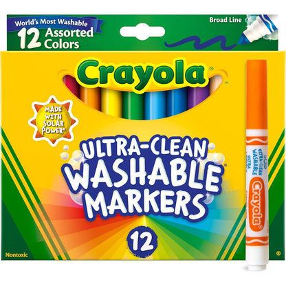 Crayola Ultra Clean Washable Markers 12 Count Non Toxic Broad Line Kids Art Supplies