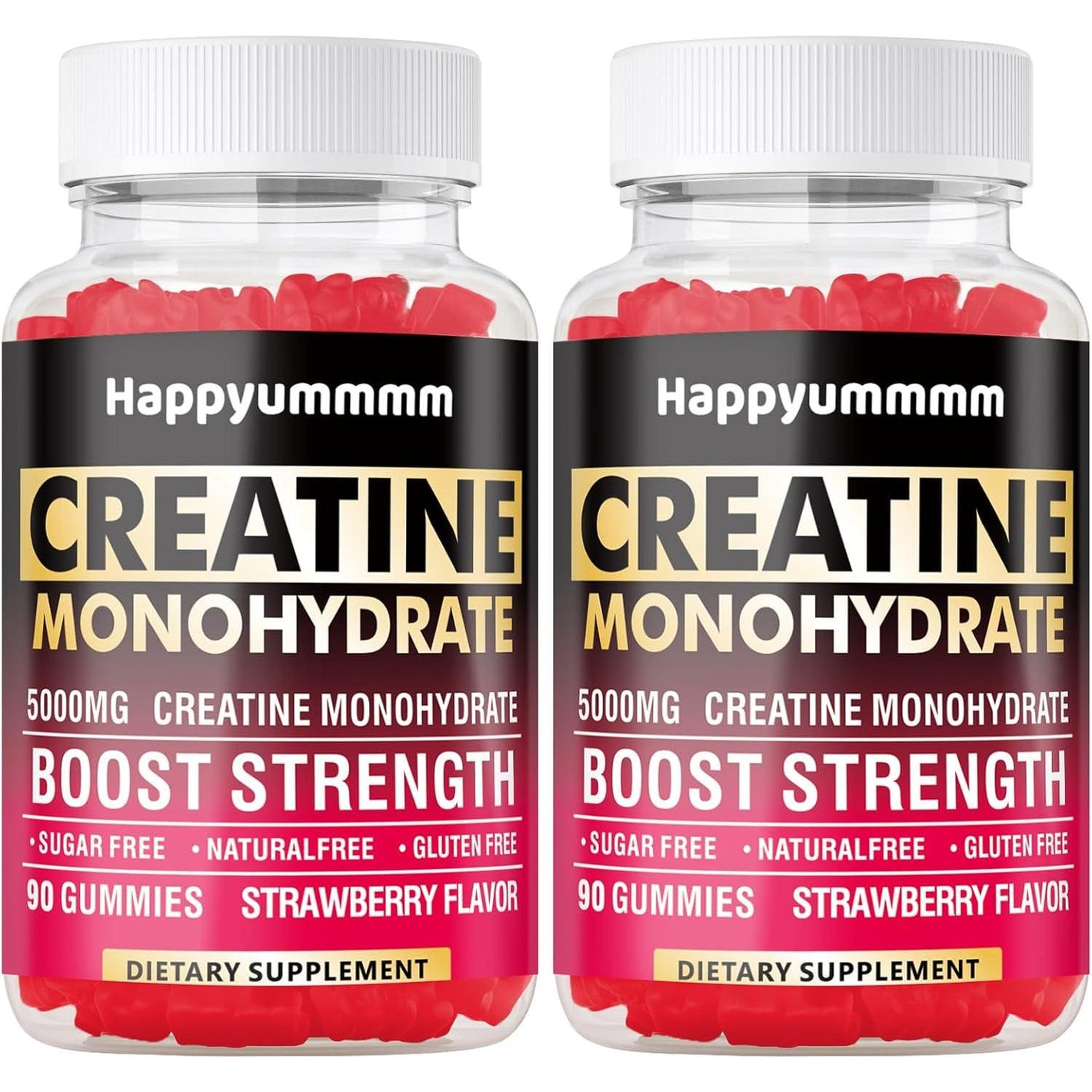 Happyummmm Creatine Monohydrate Gummies For Men And Women-5g Of Creatine Monohydrate Per Serving - Sugar Free,Vegan, Strawberry Flavor, 180 Count-2pack.