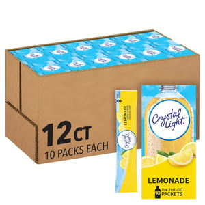 Crystal Light Lemonade Naturally Flavored Powdered Drink Mix, 120 Count, Pack of 12 Boxes (10 On-the-Go Packets per Box)