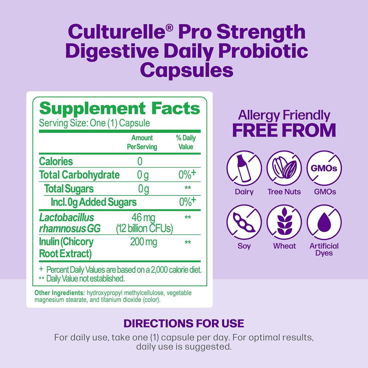 Culturelle Pro Strength Daily Probiotics, 60 Count Digestive Health Support for Men & Women, Occasional Diarrhea, Gas, Bloating Gluten & Soy-Free