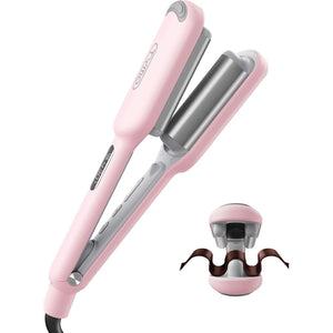 TYMO Curling Iron Hair Crimper Waver - TYMO ROVY Beach Waves Curling Wand, Ionic Deep Waver Hair Curler Tool With Ceramic 3 Barrel For Women, Dual Voltage, Anti-Scald, Easy To Use, Pink, 1 Inch