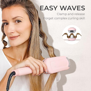 TYMO Curling Iron Hair Crimper Waver - TYMO ROVY Beach Waves Curling Wand, Ionic Deep Waver Hair Curler Tool With Ceramic 3 Barrel For Women, Dual Voltage, Anti-Scald, Easy To Use, Pink, 1.25 Inch