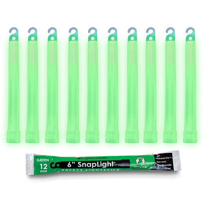 Cyalume Glow Sticks Military Grade Lightstick - Premium Green 6 SnapLight Emergency Chemical Light Stick With 12 Hour Duration , 10 Pack,