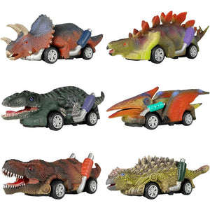 DinoBros Dinosaur Pull-Back Cars, 6 Pack, Dino Toy Vehicles for Kids Ages 3+, Birthday Gift Set for Boys & Girls