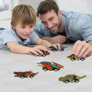 DinoBros Dinosaur Pull-Back Cars, 6 Pack, Dino Toy Vehicles for Kids Ages 3+, Birthday Gift Set for Boys & Girls