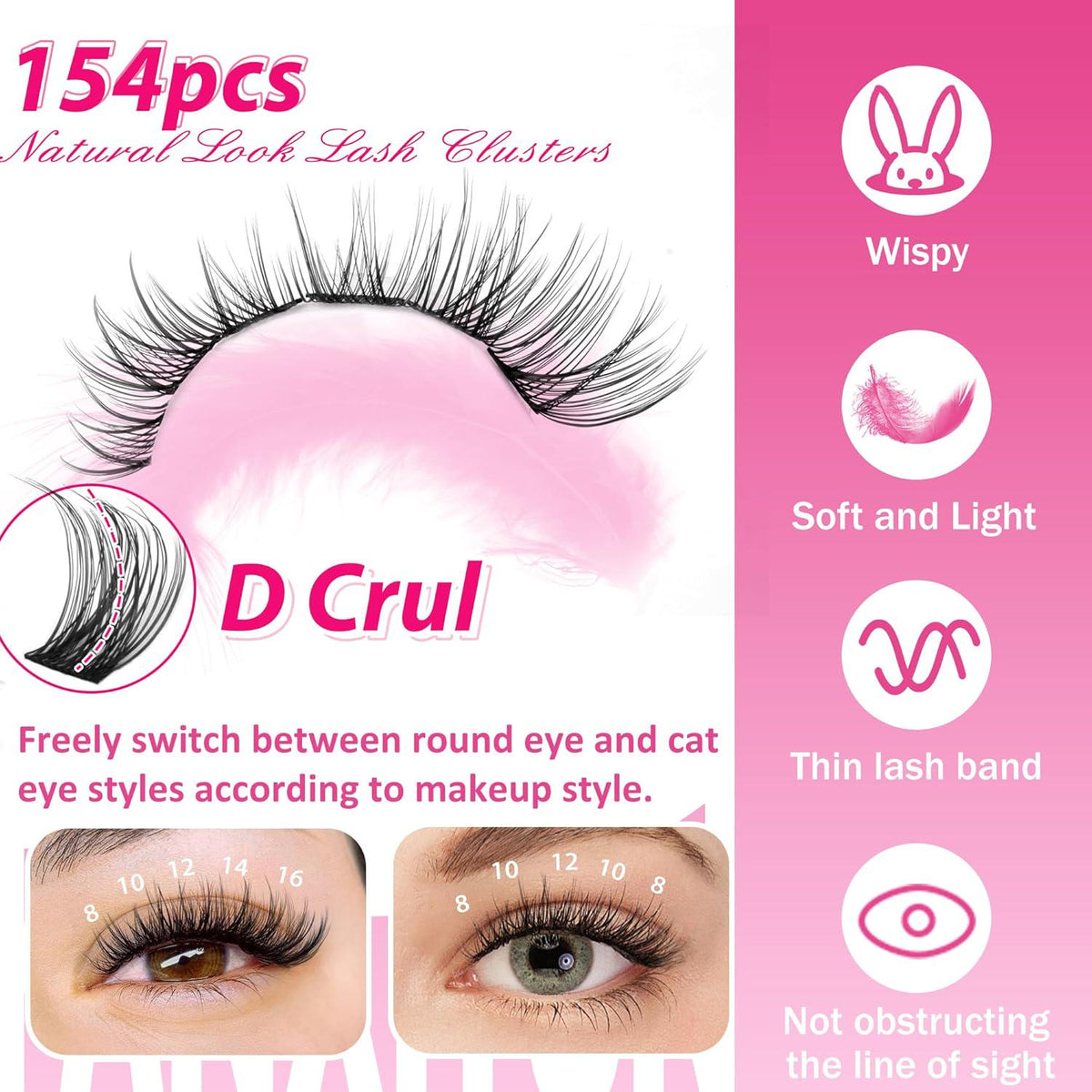 FANXITON DIY Lash Extension Kit Natural Look Wispy Lash Clusters D Curl 154 Pcs Lashes Clusters 8-16 Mm Eyelash Extension Kit Lash Bond And Seal Lash Tweezers Individual Lashes Lash Cluster Kit For Beginners