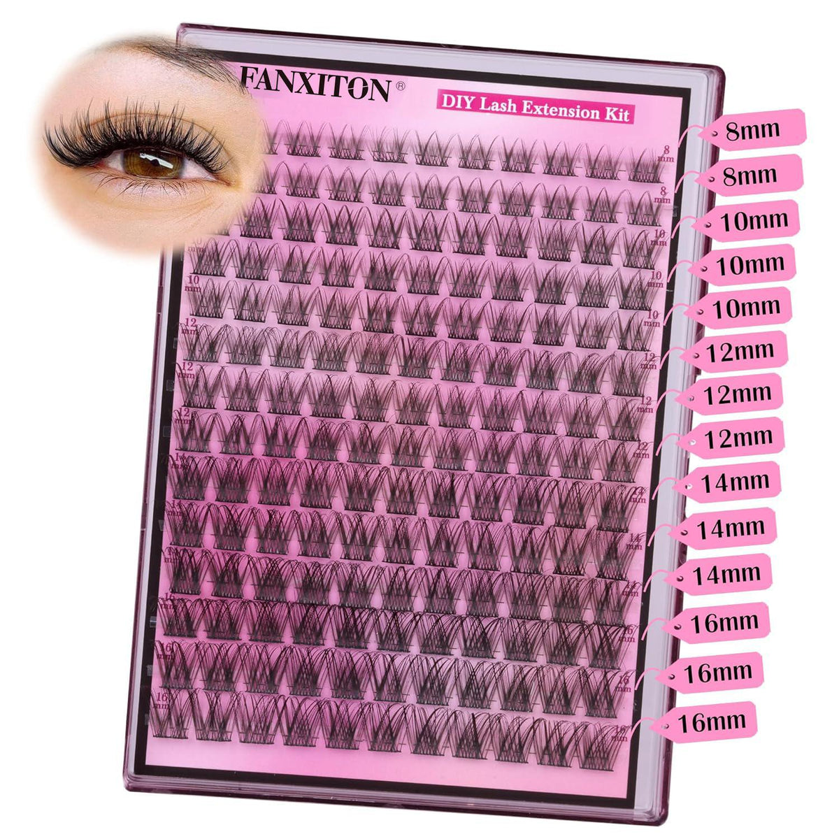 FANXITON DIY Lash Extension Kit Natural Look Wispy Lash Clusters D Curl 154 Pcs Lashes Clusters 8-16 Mm Eyelash Extension Kit Lash Bond And Seal Lash Tweezers Individual Lashes Lash Cluster Kit For Beginners