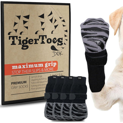 Dok TigerToes Dog Socks Non Slip Grip Large for Hardwood Floor Paw Protection 4 Pack