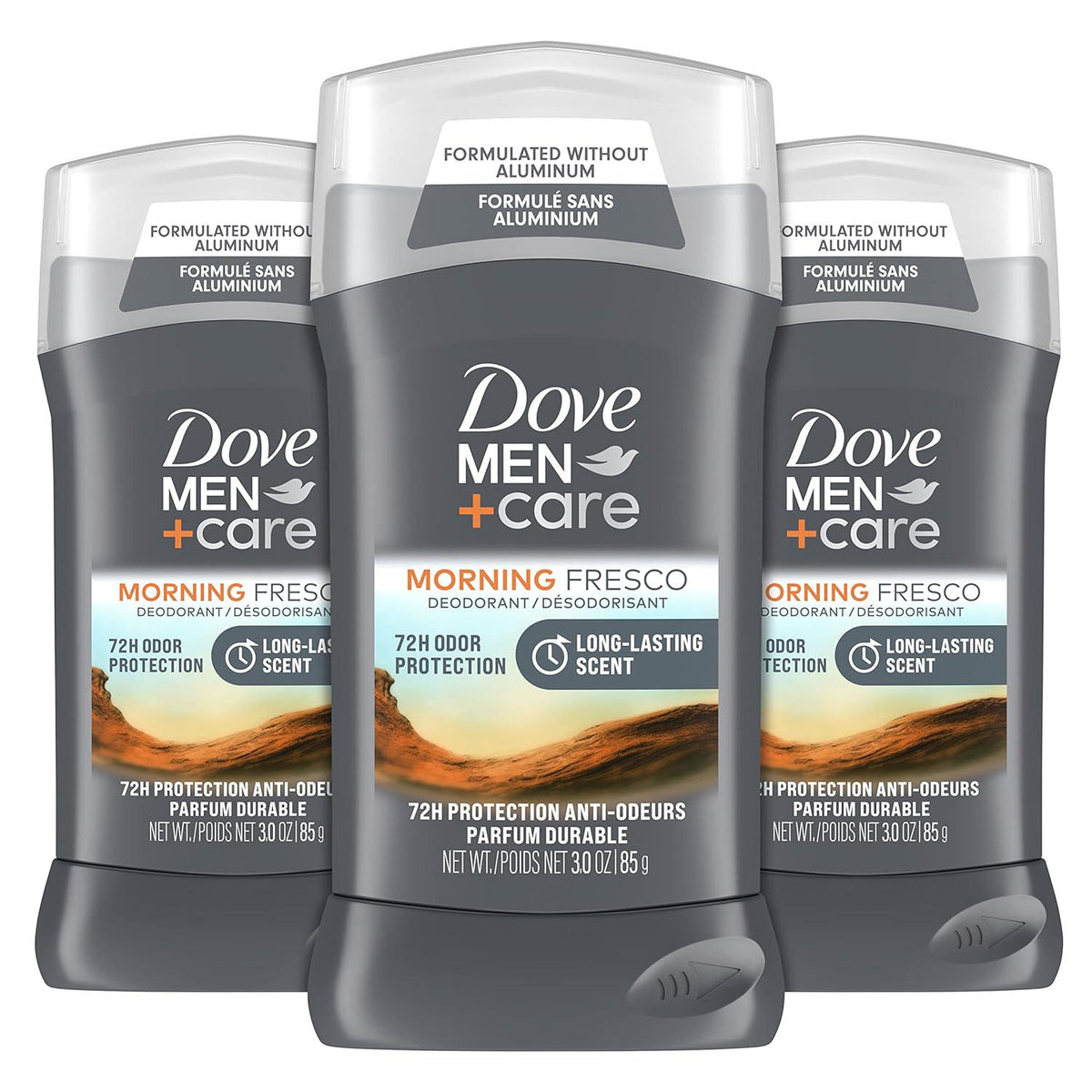 DOVE MEN + CARE Deodorant Stick For Men Morning Fresco Aluminum Free 72-Hour Odor Protection Mens Deodorant With Essential Oils And 1/4 Moisturizing Cream, 3 Ounce (Pack Of 3),