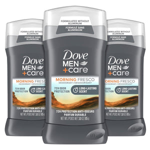 DOVE MEN + CARE Deodorant Stick For Men Morning Fresco Aluminum Free 72-Hour Odor Protection Mens Deodorant With Essential Oils And 1/4 Moisturizing Cream, 3 Ounce (Pack Of 3),
