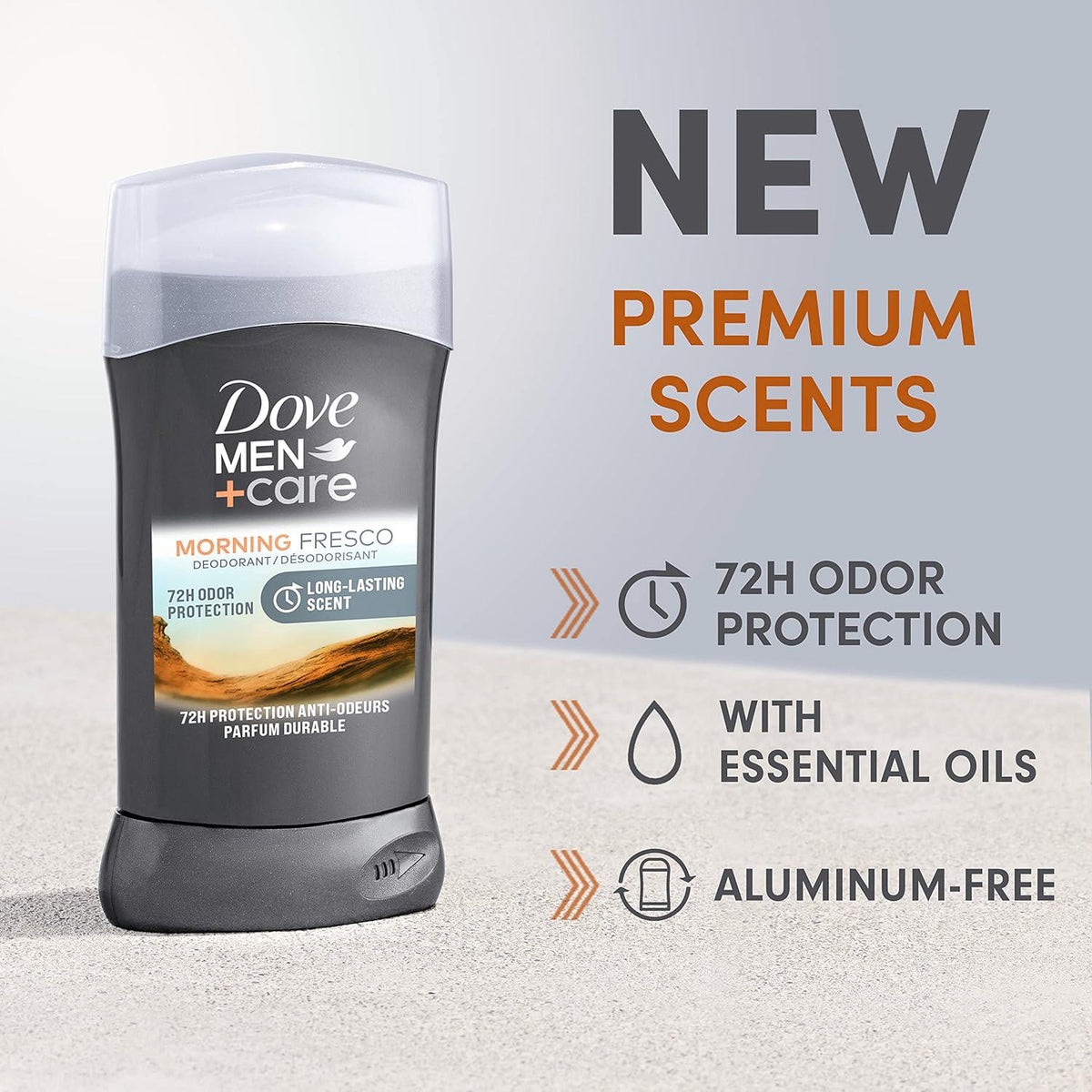 DOVE MEN + CARE Deodorant Stick For Men Morning Fresco Aluminum Free 72-Hour Odor Protection Mens Deodorant With Essential Oils And 1/4 Moisturizing Cream, 3 Ounce (Pack Of 3),