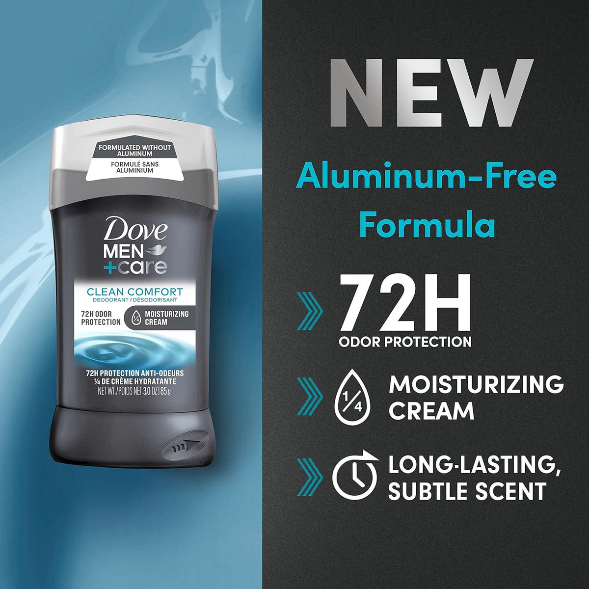 DOVE MEN + CARE Deodorant Stick For Men Clean Comfort Aluminum Free 72-Hour Odor Protection Mens Deodorant With 1/4 Moisturizing Cream 3 Oz,
