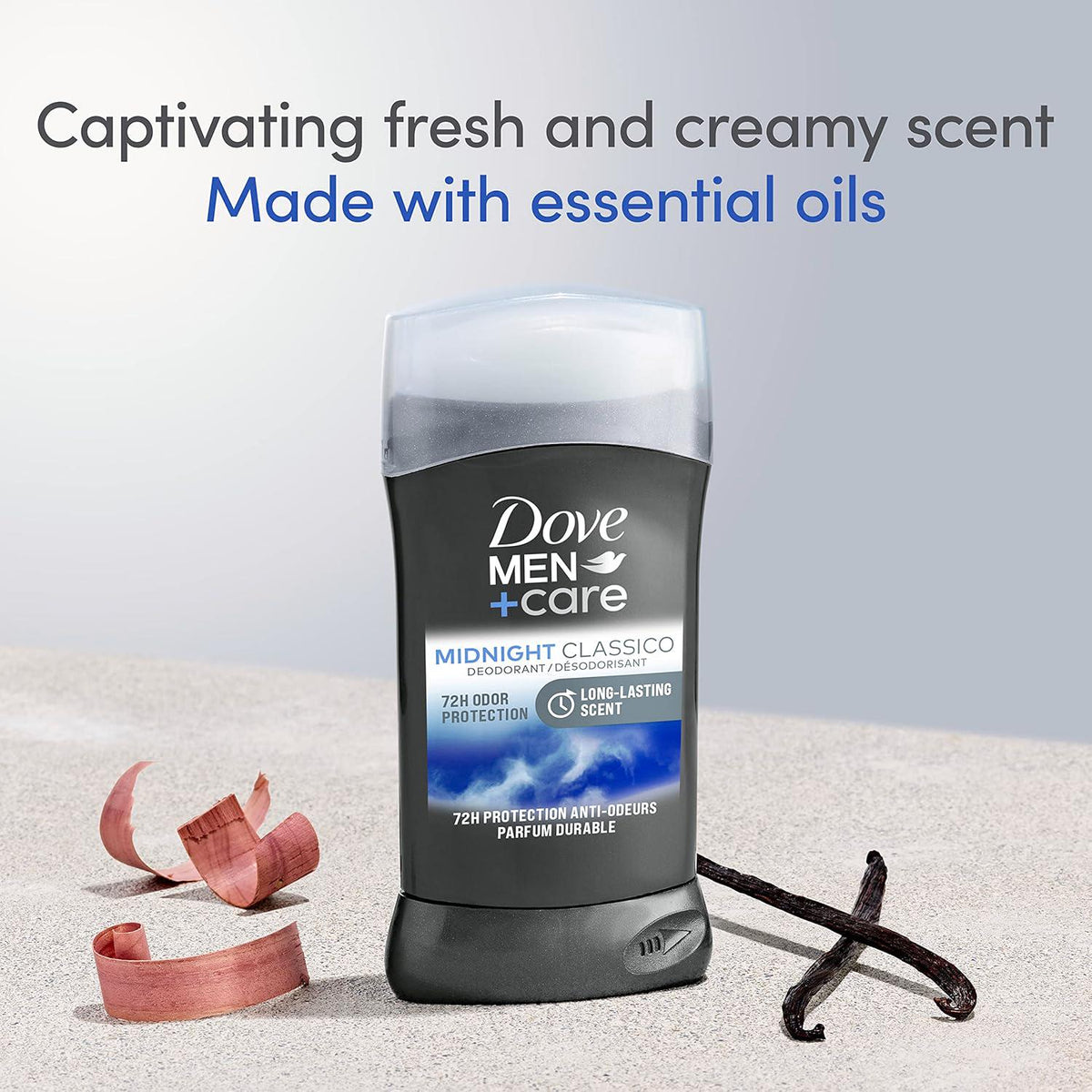 DOVE MEN + CARE Deodorant Stick For Men Midnight Classico 3 Count Aluminum Free 72-Hour Odor Protection Mens Deodorant With Essential Oils And 1/4 Moisturizing Cream 3oz,