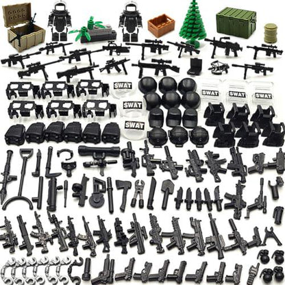 DSPITWOD Army Weapon Pack, 1 Set, Military Building Block Accessories, Guns, SWAT Gear, for Kids Ages 6–12, Compatible Blocks