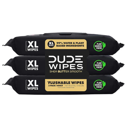 DUDE Wipes DUDE Wipes Flushable Wipes - 3 Pack, 144 Wipes - Shea BUTTer Smooth With Vitamin-E And Aloe - Septic And Sewer Safe