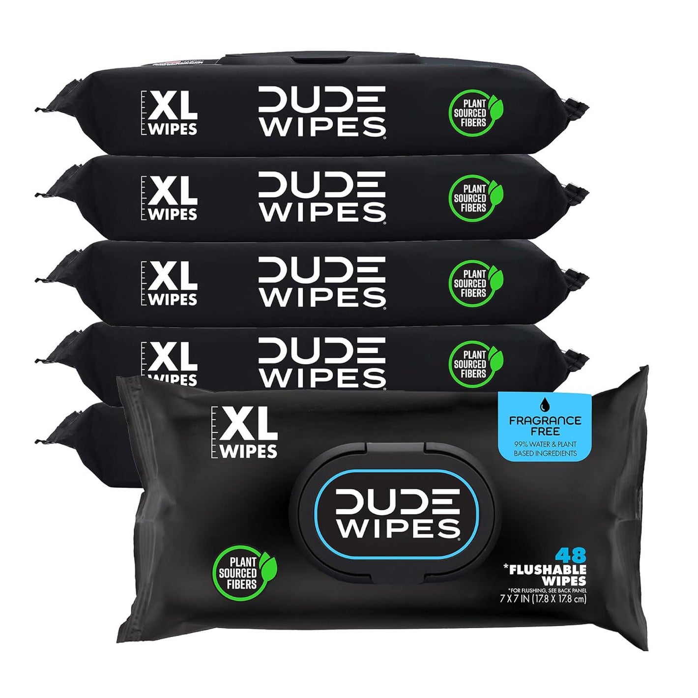 Dude Wipes Flushable Wipes, 6-Pack, 288 Wipes, Unscented, Extra-Large Adult Wet Wipes, Vitamin E & Aloe, Septic & Sewer Safe