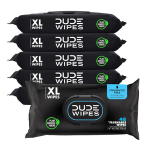 Dude Wipes Flushable Wipes, 6-Pack, 288 Wipes, Unscented, Extra-Large Adult Wet Wipes, Vitamin E & Aloe, Septic & Sewer Safe