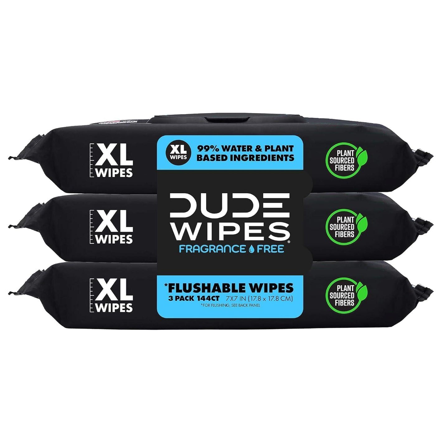 Dude Wipes Flushable Wipes, 3 Pack, 144 Wipes, Unscented, Extra-Large, Adult Wet Wipes with Vitamin E & Aloe, Septic & Sewer Safe