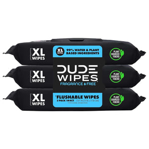 Dude Wipes Flushable Wipes, 3 Pack, 144 Wipes, Unscented, Extra-Large, Adult Wet Wipes with Vitamin E & Aloe, Septic & Sewer Safe