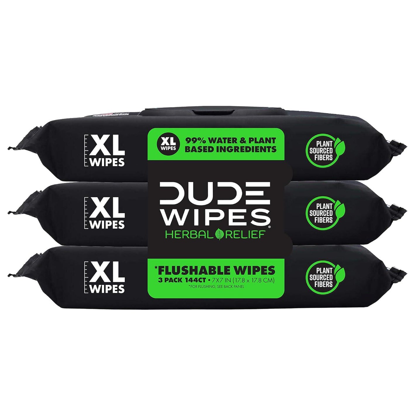 Dude Wipes Flushable Wipes, 3 Pack, 144 Wipes, Herbal Relief, Extra-Large Wet Wipes with Hazel & Geranium Essential Oils, Septic & Sewer Safe