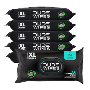 Dude Wipes Flushable Wipes, Mint Chill, 6-Pack (288 Wipes), Extra-Large Adult Wet Wipes with Vitamin E, Aloe, Eucalyptus & Tea Tree Oils, Septic & Sewer Safe